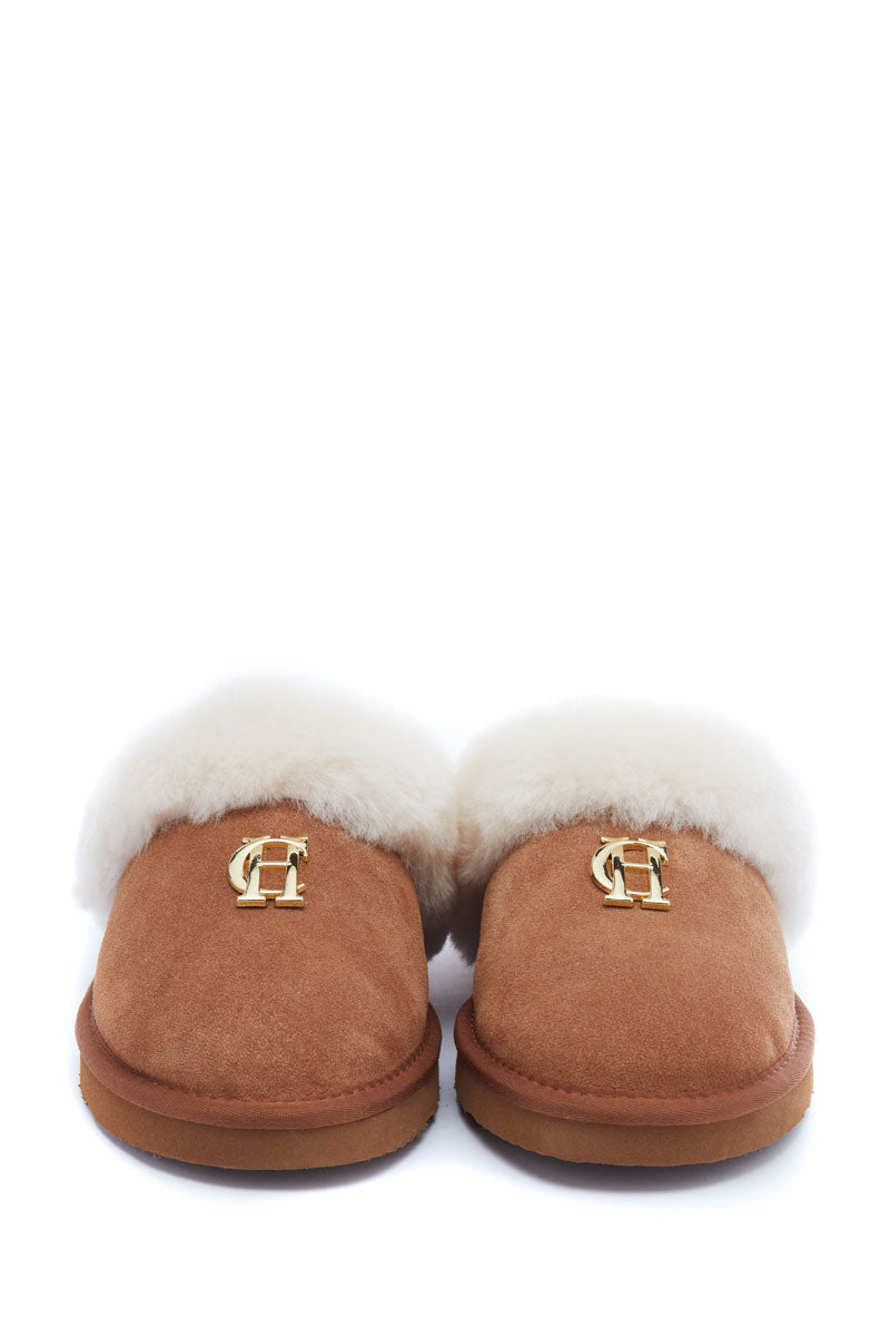 Holland Cooper Shearling Slipper Tan