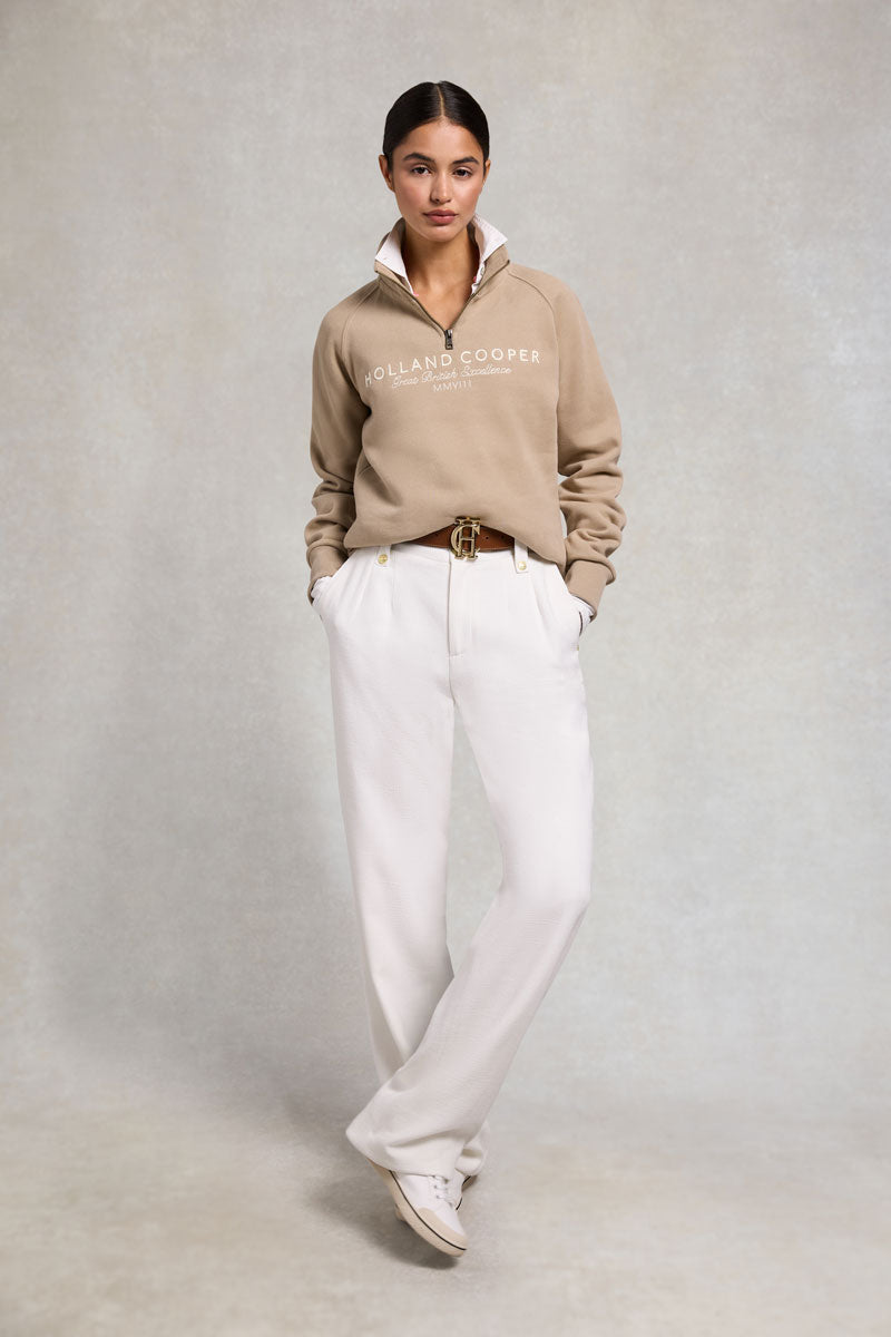 Holland Cooper Sporting Goods Zip Henley Taupe 