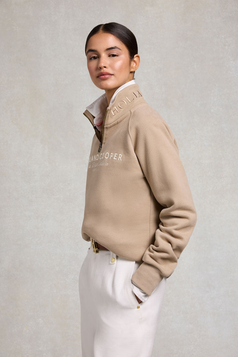 Holland Cooper Sporting Goods Zip Henley Taupe 