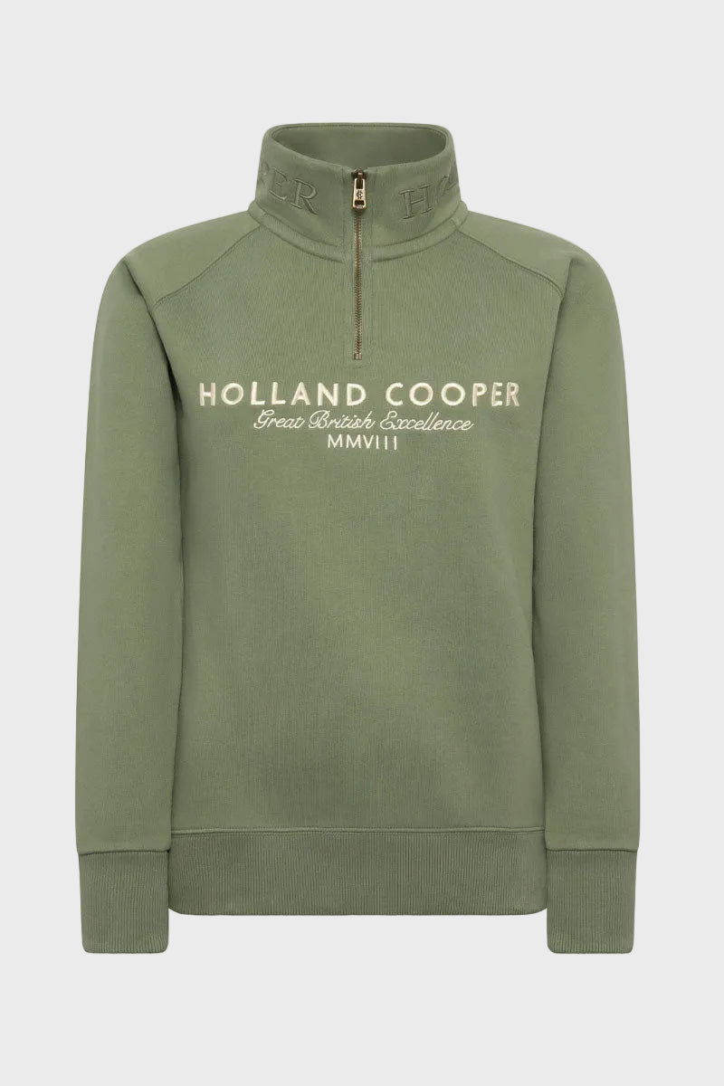 Holland Cooper Sporting Goods Zip Henley Sage