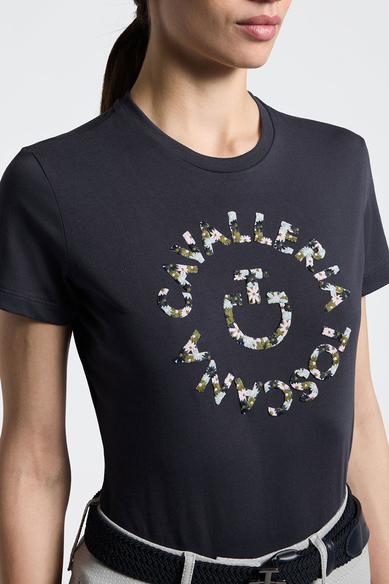 Cavalleria Toscana Floral Embroidery T-Shirt Charcoal