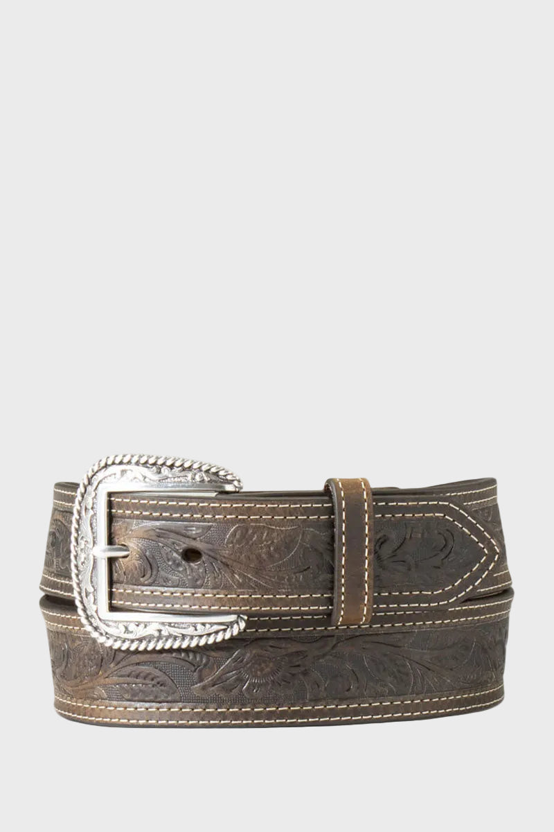 Ariat Men's Tooled Double Stitch Belt Brown