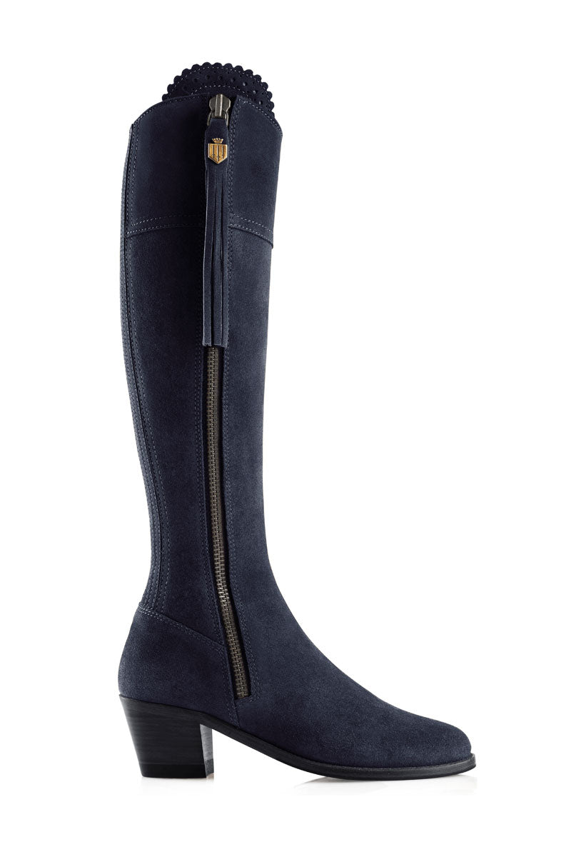 Fairfax & Favor Heeled Regina Boot Narrow Fit Navy Suede