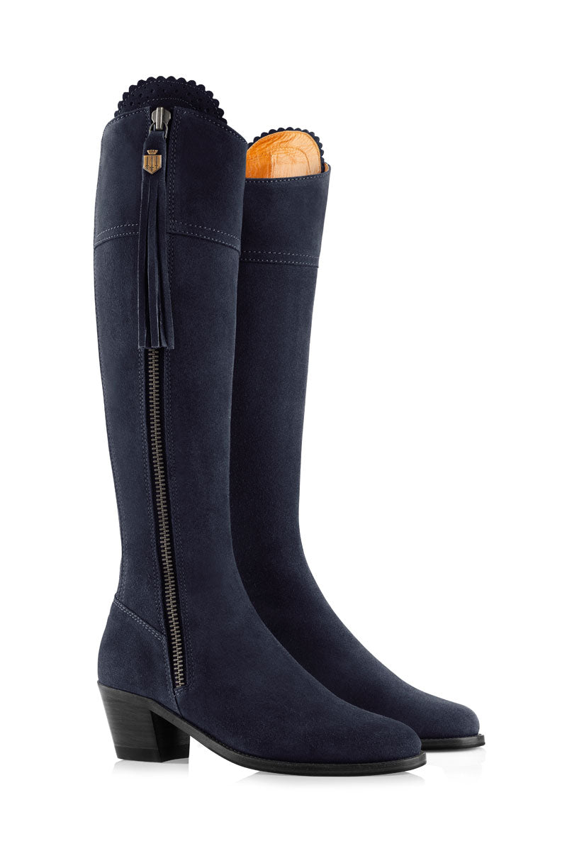 Fairfax & Favor Heeled Regina Boot Narrow Fit Navy Suede