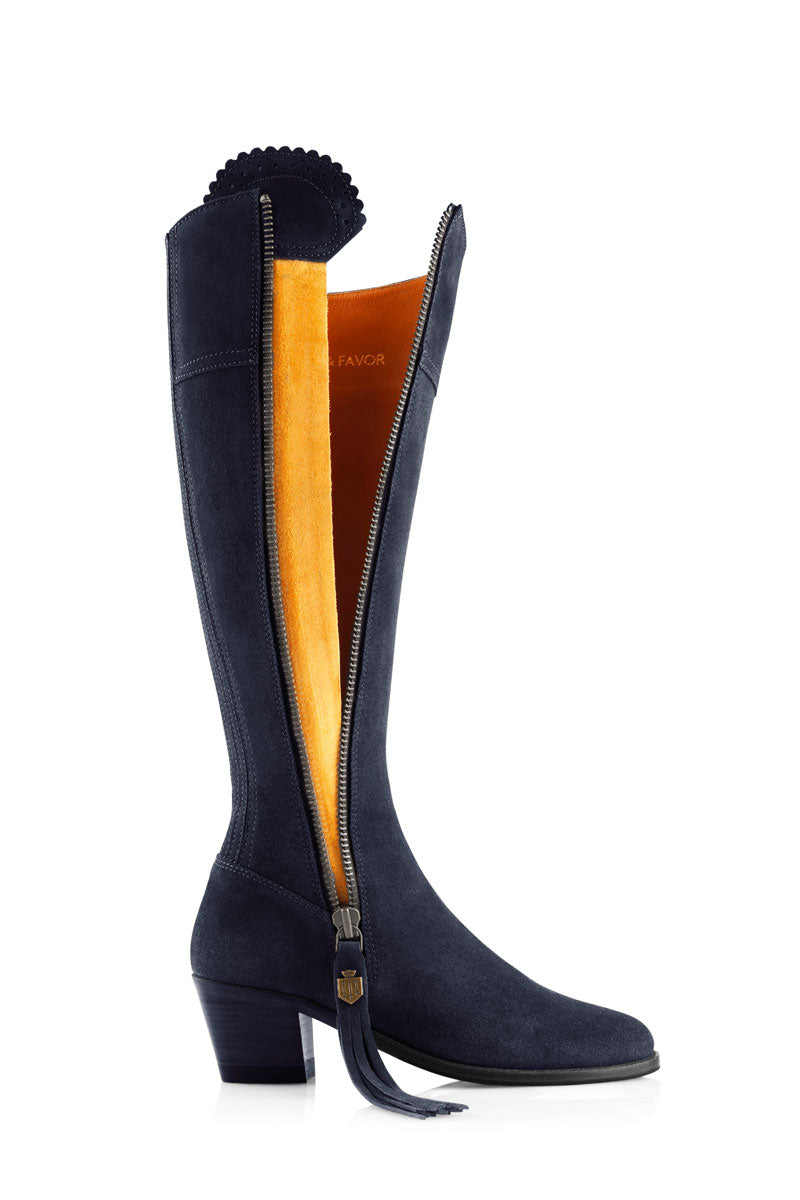 Fairfax & Favor Heeled Regina Boot Narrow Fit Navy Suede