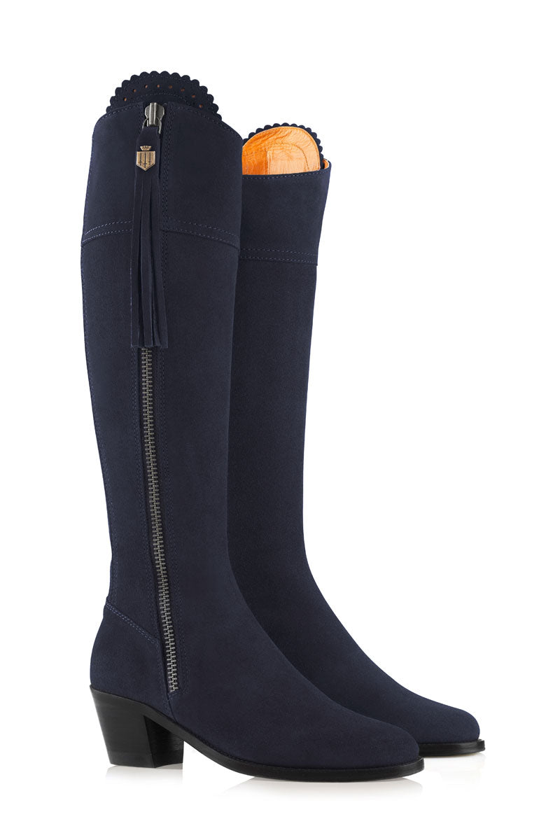 Fairfax & Favor Heeled Regina Boot Regular Fit Navy Suede