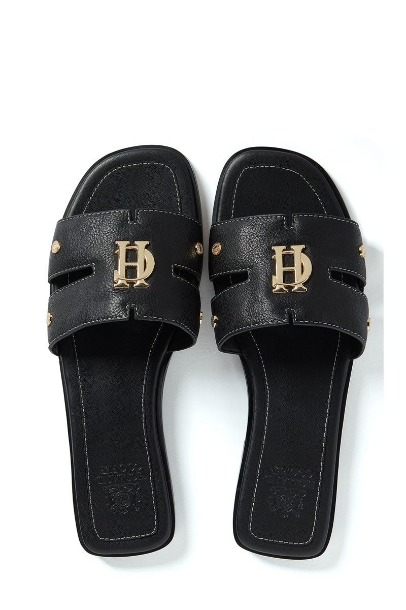 Holland Cooper Monogram Slides Black Leather