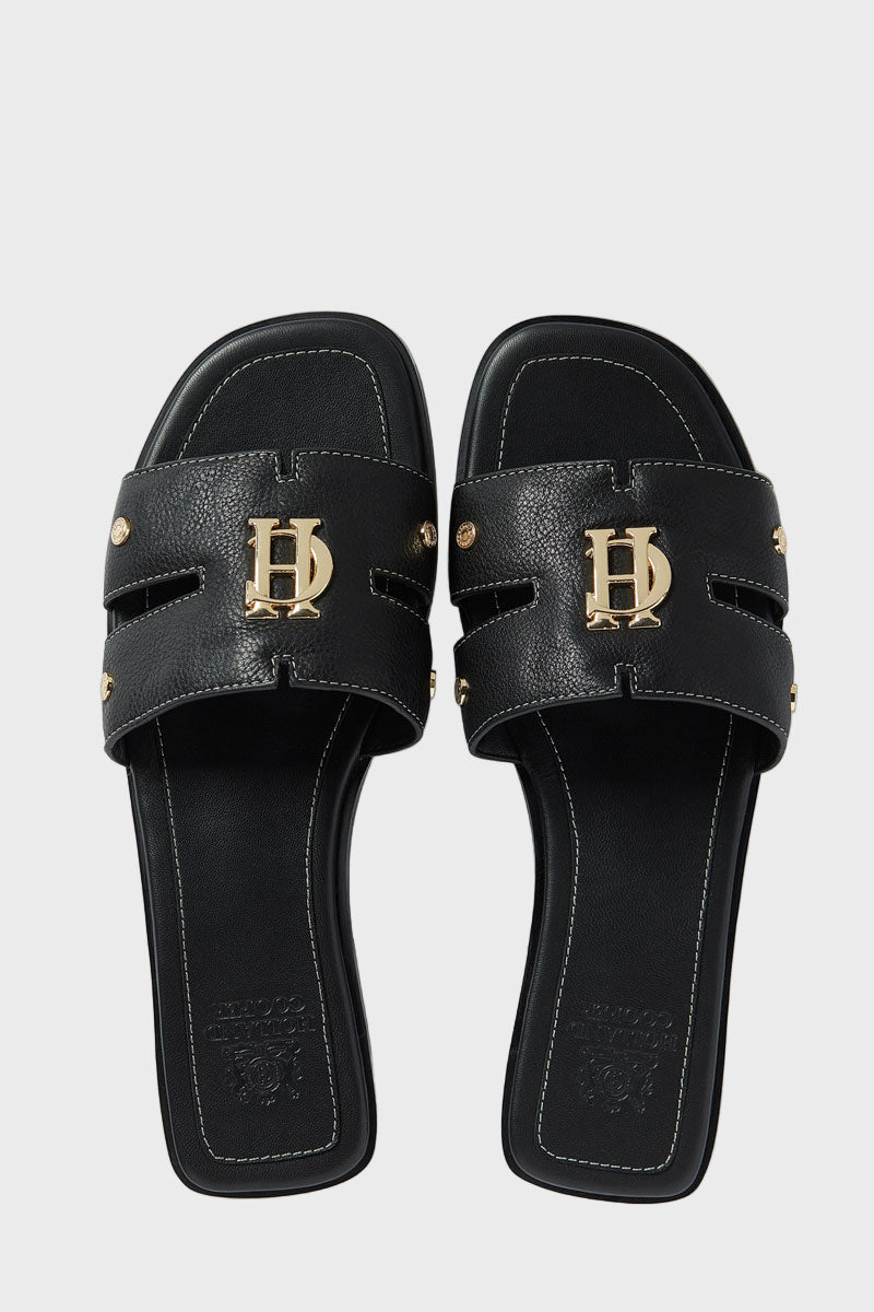 Holland Cooper Monogram Slides Black Leather