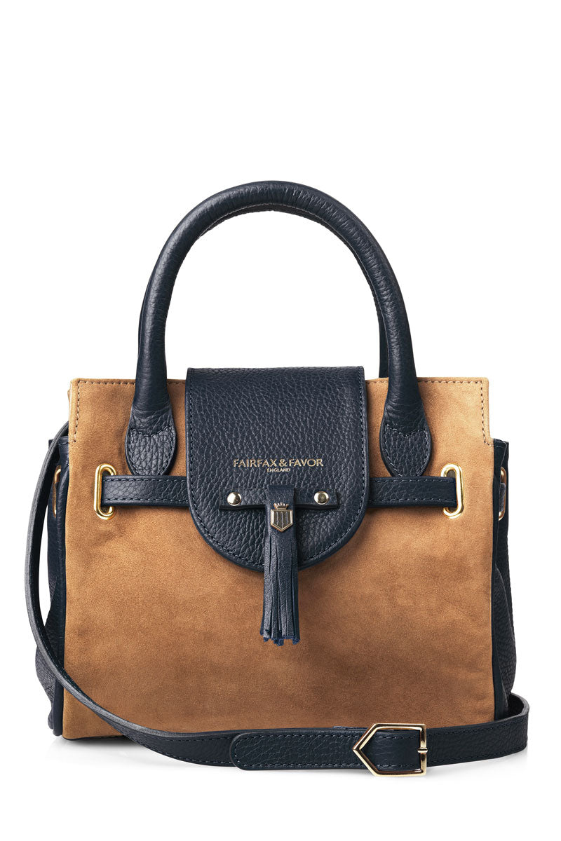 Fairfax & Favor Mini Windsor Handbag Tan/Navy Suede
