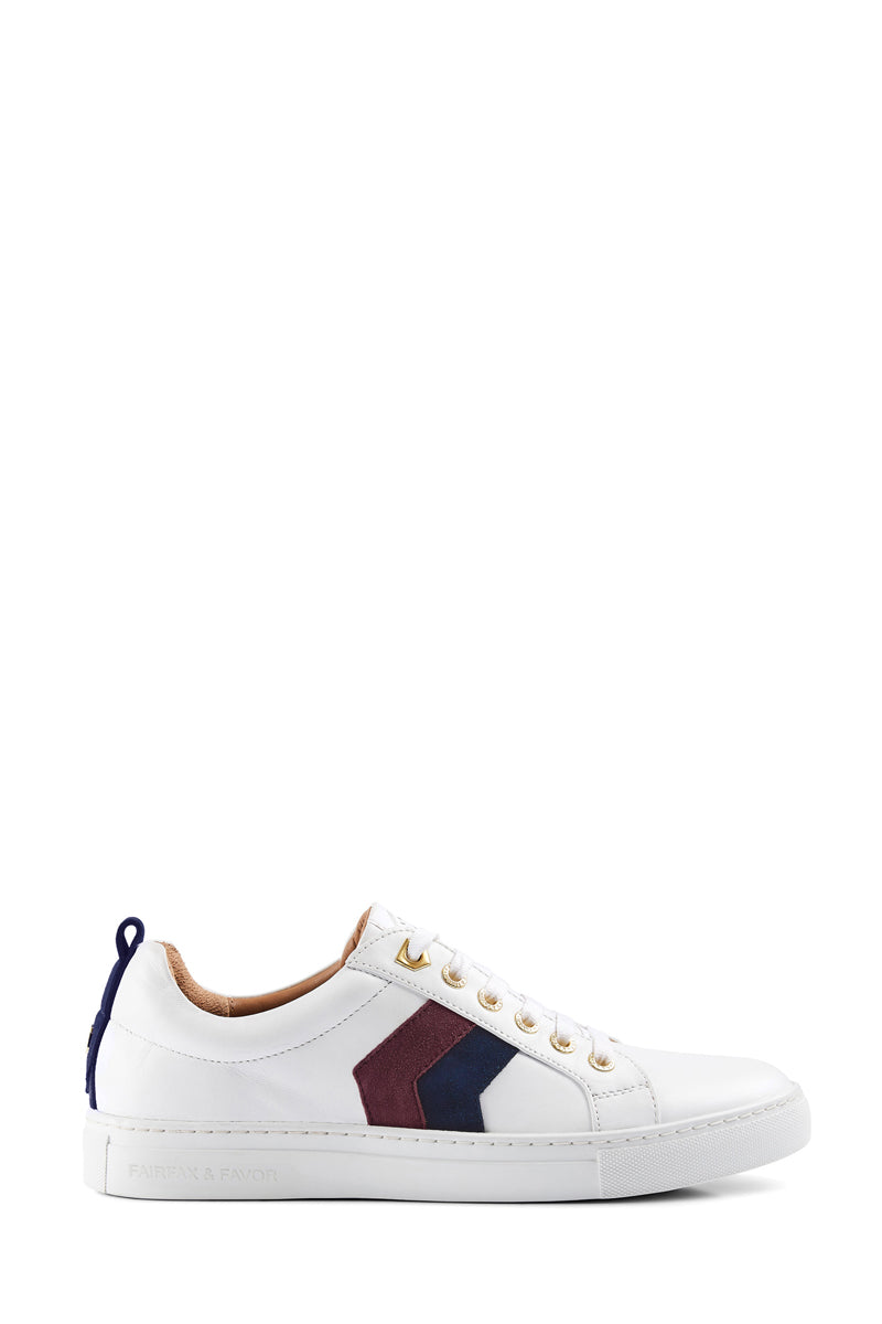 Fairfax & Favor Alexandra Trainer White Leather with Plum & Ink Suede