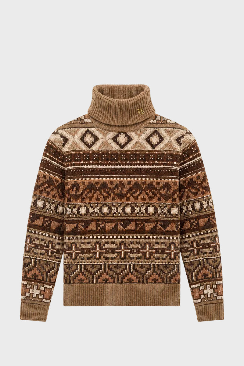 Holland Cooper Vostock Roll Neck Knit Camel Fairisle