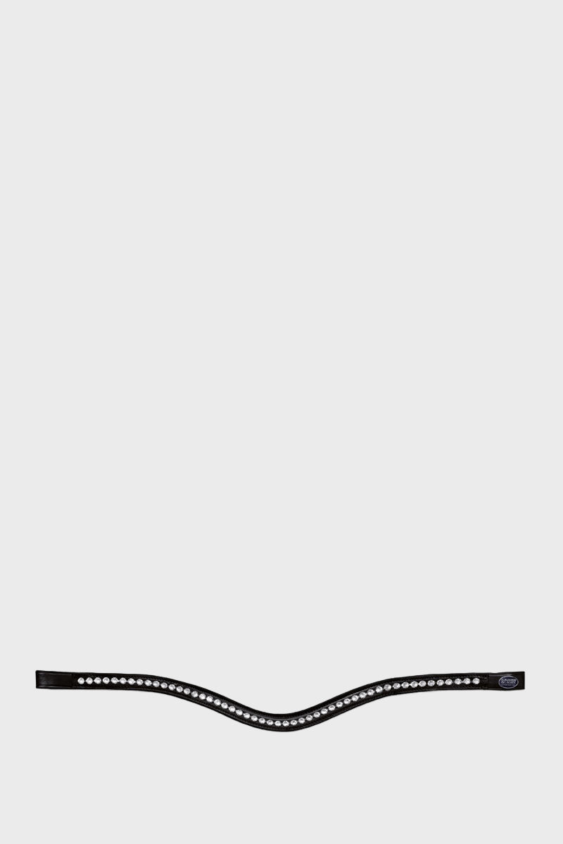 Passier Waved Browband in Black Leather with Big Crystals Clear Crystals