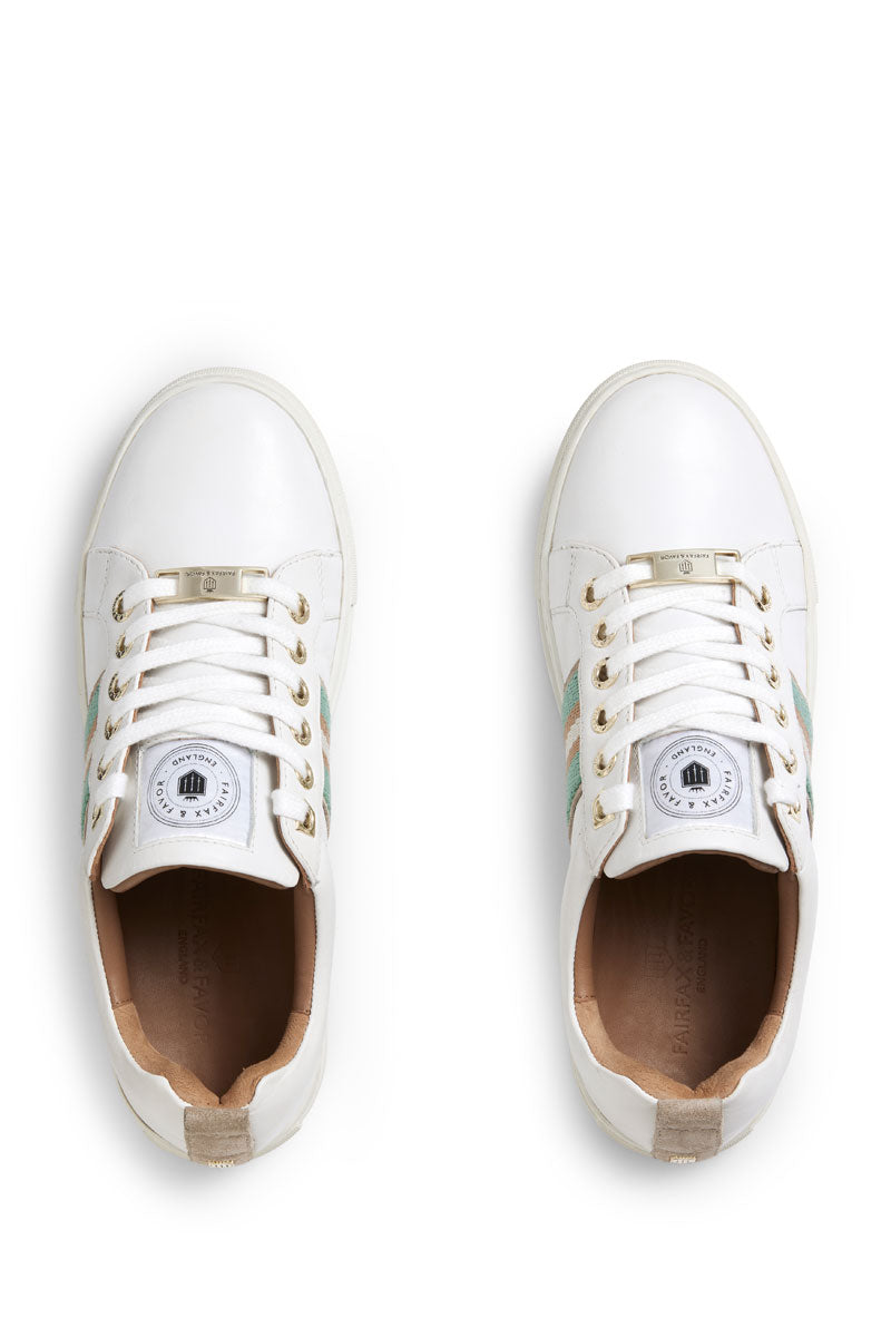 Fairfax & Favor Boston Trainer White Leather with Mint/Stone