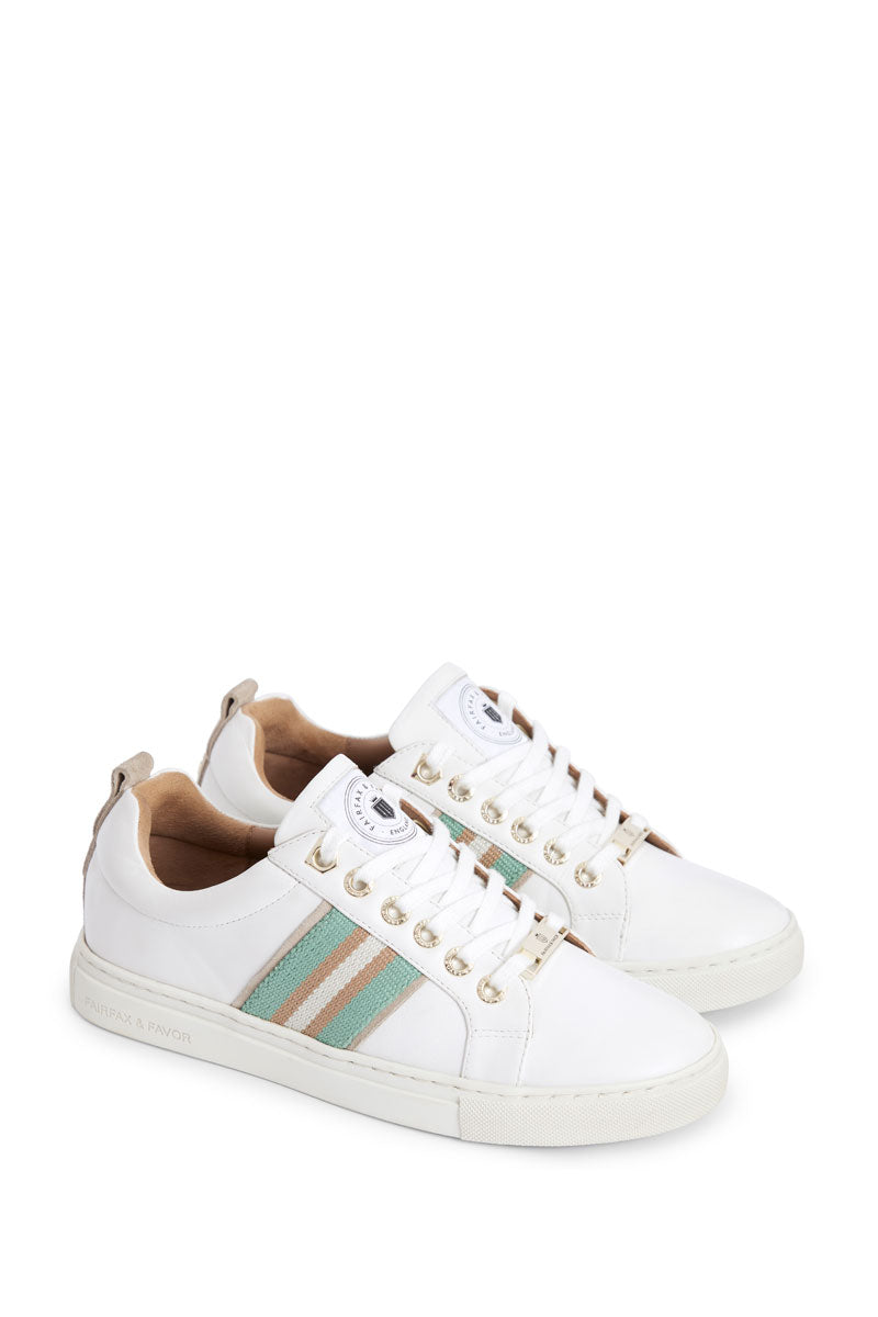 Fairfax & Favor Boston Trainer White Leather with Mint/Stone