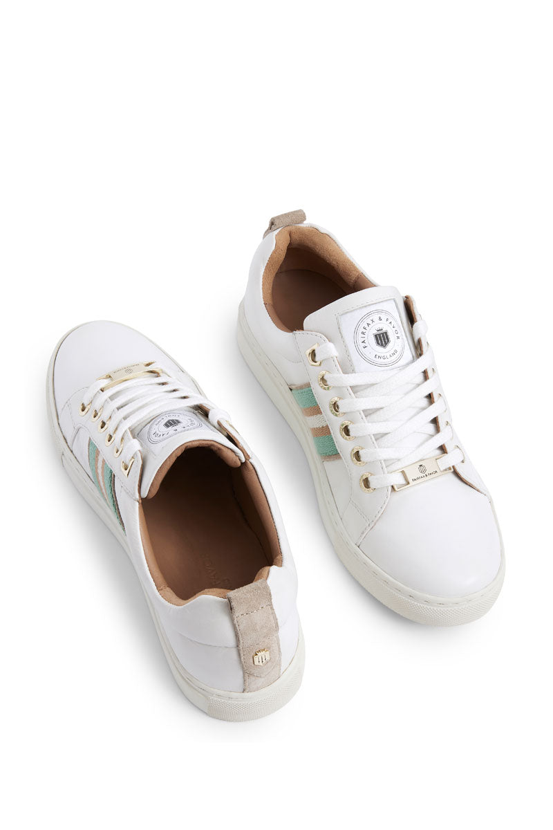 Fairfax & Favor Boston Trainer White Leather with Mint/Stone