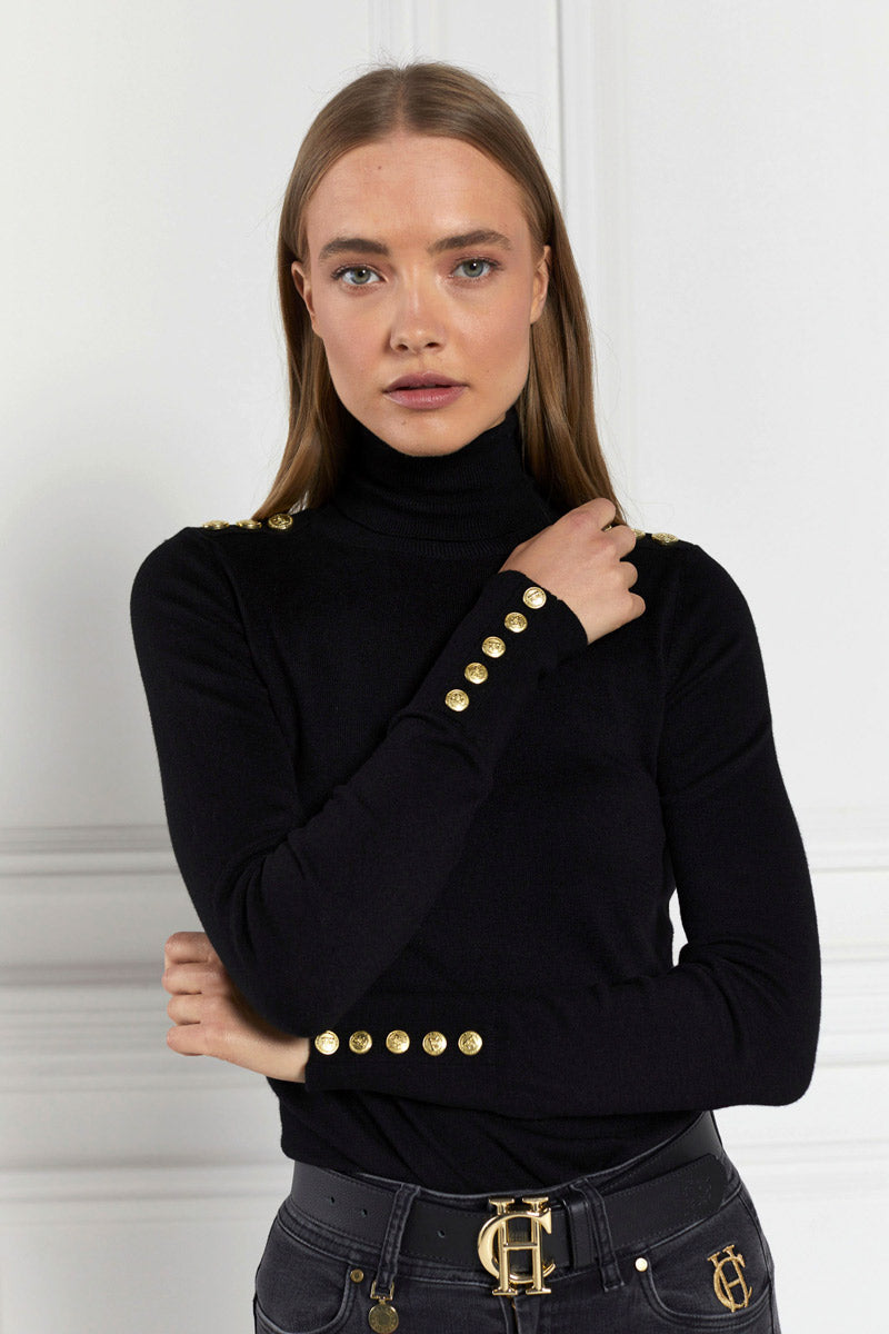 Holland Cooper Buttoned Knit Roll Neck Black