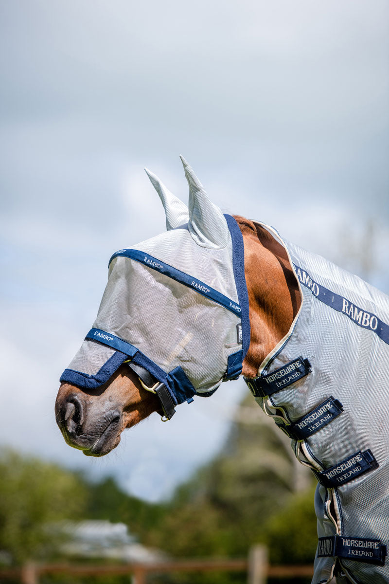 Rambo Plus Fly Mask Silver/Navy