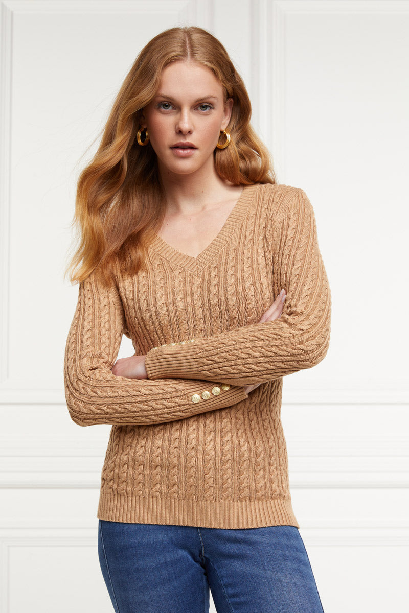 Holland Cooper Seattle V-Neck Knit Dark Camel