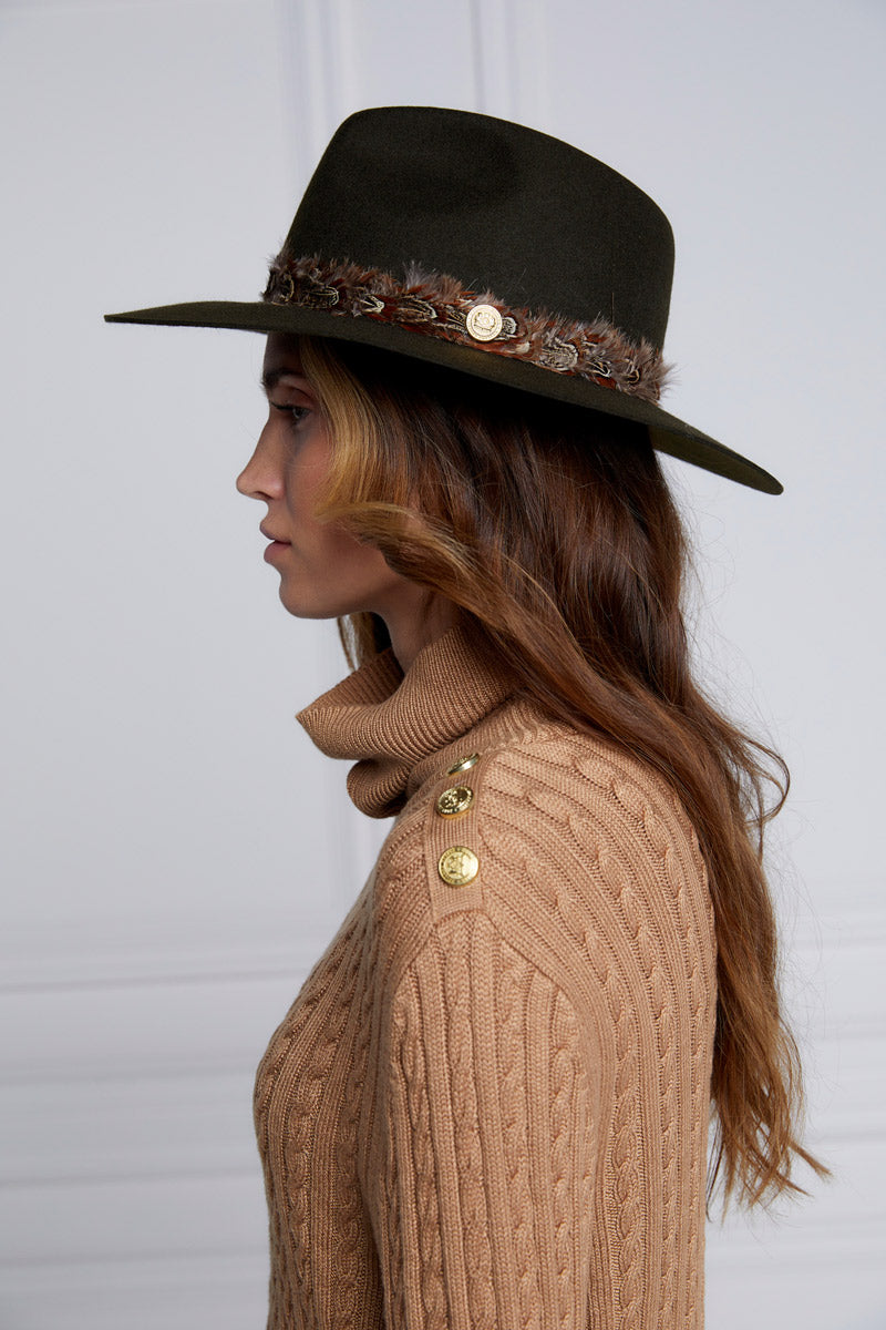 Holland Cooper Trilby Hat Double Feather Band Forest Green